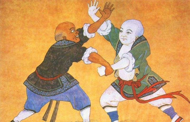 Fresque représentant des combatants pratiquant le Kung Fu